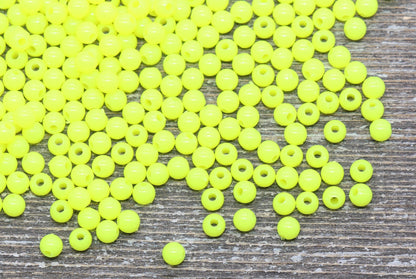 4mm Neon Yellow Round Beads, Acrylic Gumball Beads, Round Spacer Beads, Bubblegum Beads, Plastic Round Smooth Bead #307