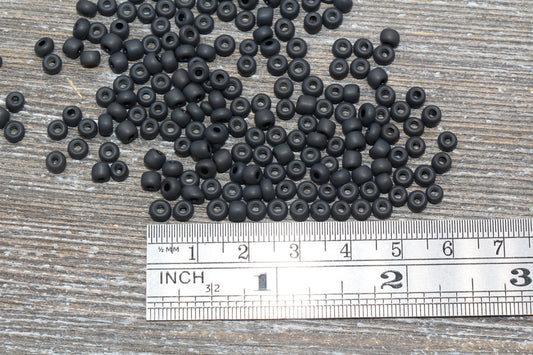 Matte Glass Seed Beads, 4mm 6/0 Glass Round Seed Beads, Matte Black Seed Beads, Rocailles Beads, Beading Supplies #1081