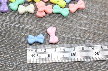 Multicolor Bow Beads, Acrylic Ribbon Bow Beads, Pastel Bow Beads, Mixed Colors Plastic Beads #237