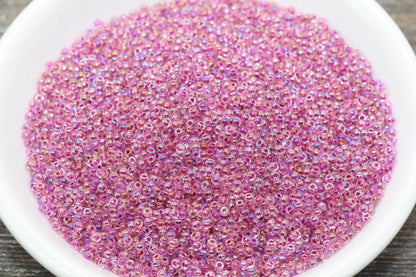 2mm Violet Pink Seed Beads, 2mm 12/0 Glass Round Seed Beads, Iridescent Translucent Seed Beads, Round Beads, Beading Supplies #1294