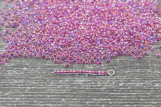 2mm Violet Pink Seed Beads, 2mm 12/0 Glass Round Seed Beads, Iridescent Translucent Seed Beads, Round Beads, Beading Supplies #1294