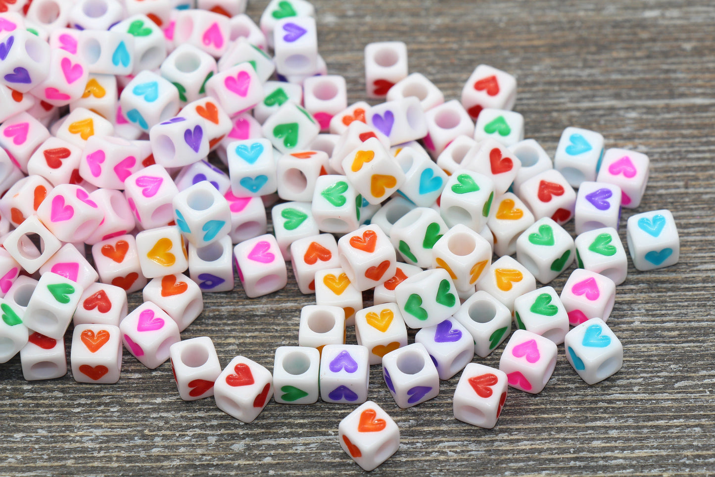 Multicolored Heart Beads, Cube Heart Beads, Square Heart Beads, Rainbow Heart Symbol Beads, Size 6mm #106