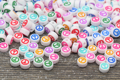 Multicolored Peace Beads, Acrylic Multicolored Peace Symbol Beads, Rainbow Peace Beads, Acrylic Symbol Beads, Size 7mm #210