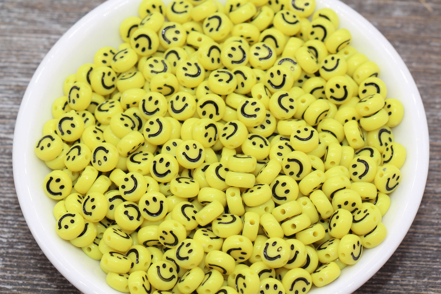 Smiley Face Round Beads, Yellow Emoji Beads, Happy Face Beads, Plastic Round Beads Size 7mm #366