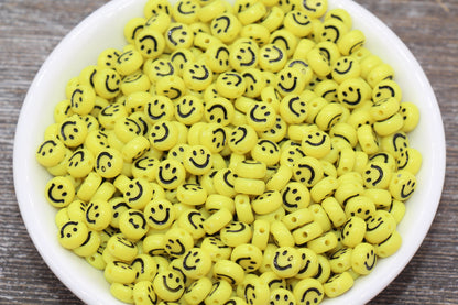 Smiley Face Round Beads, Yellow Emoji Beads, Happy Face Beads, Plastic Round Beads Size 7mm #366