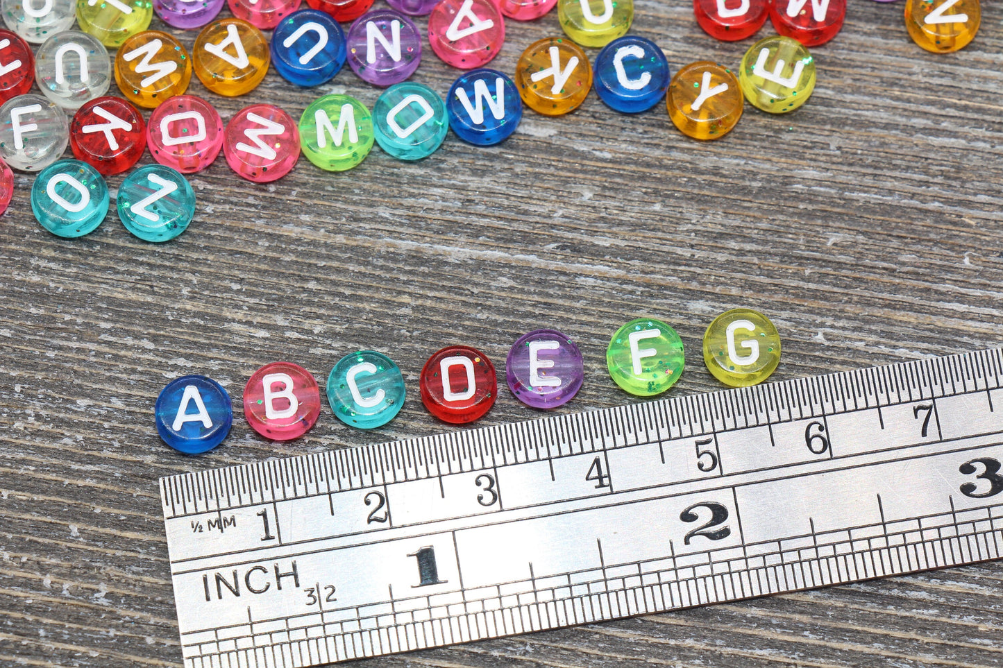 Glitter Alphabet Letter Beads, Mix Glitter Translucent Beads with White Letters, Rainbow Glitter Letter Beads, Name Initial Beads, 7mm #370