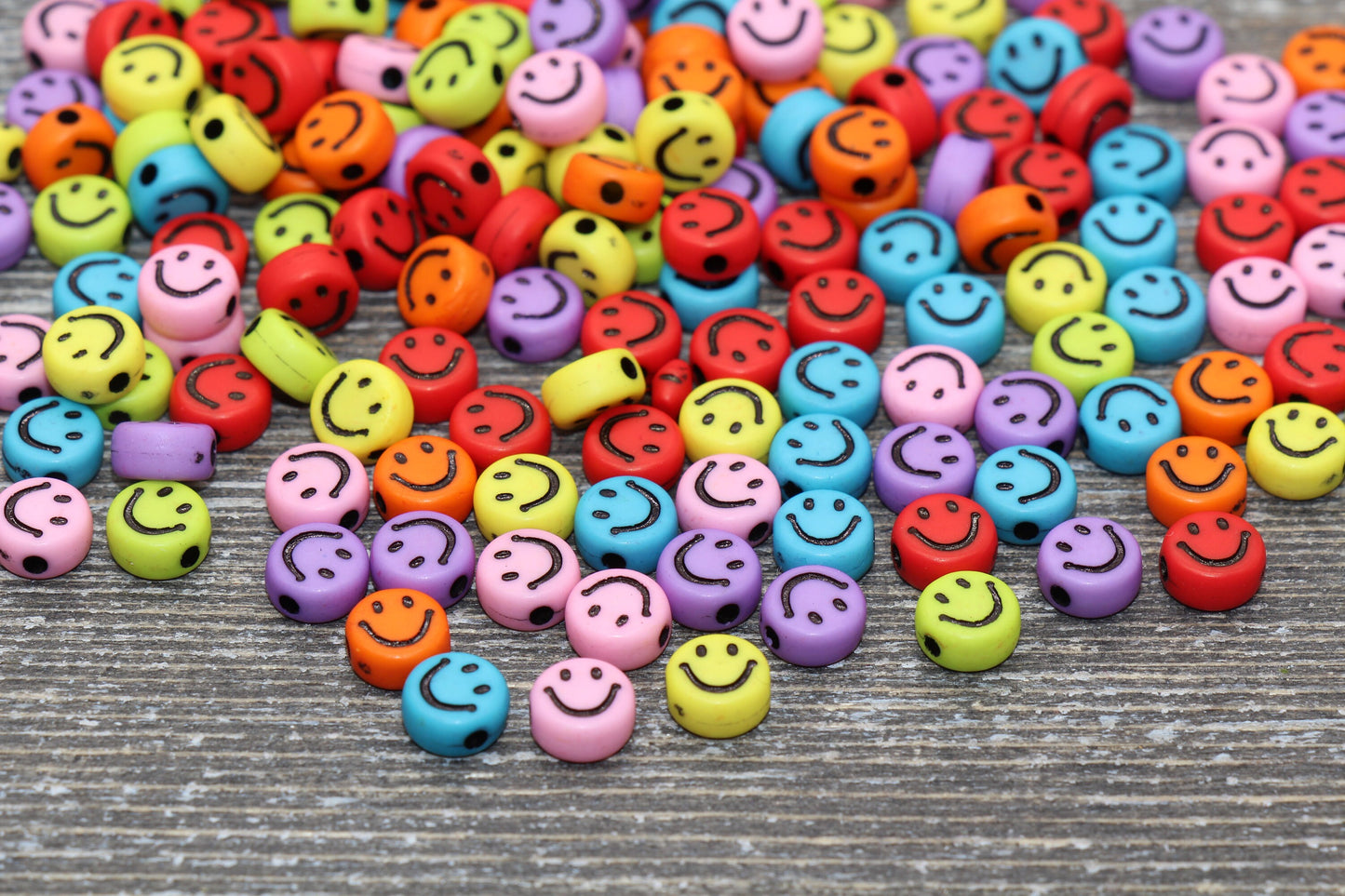 Multicolor Smiley Face Round Beads, Emoji Beads, Happy Face Beads, Plastic Round Beads Size 7mm #371