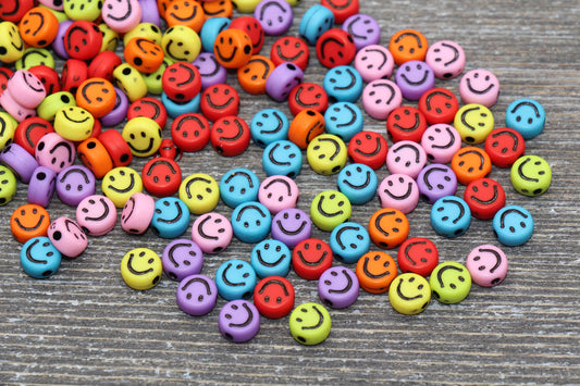 Multicolor Smiley Face Round Beads, Emoji Beads, Happy Face Beads, Plastic Round Beads Size 7mm #371