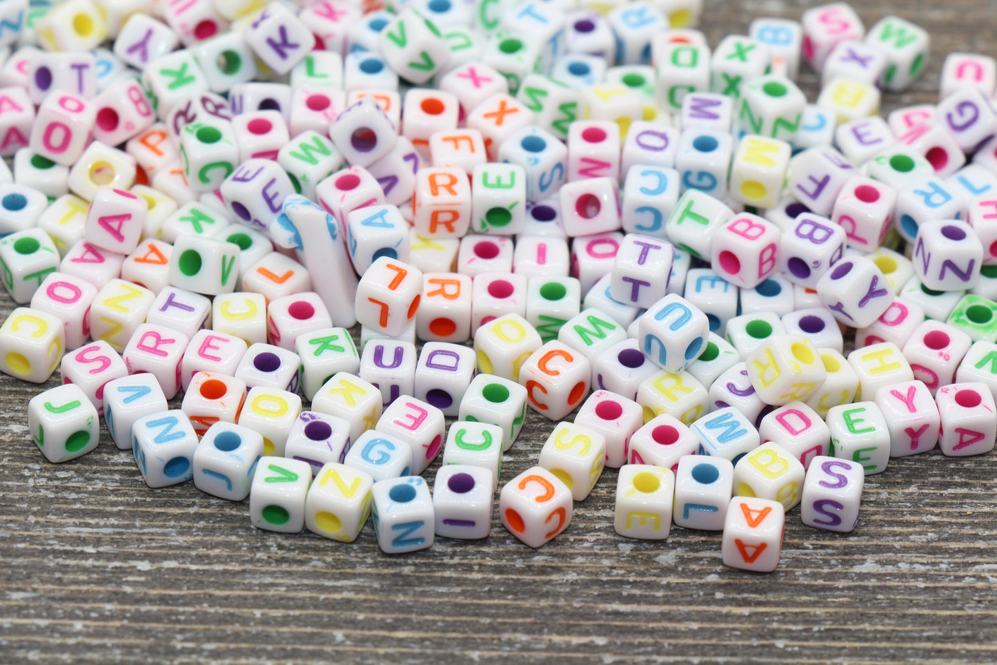 Multicolored Cube Alphabet Letter Beads, White with Rainbow Letter Beads, Plastic Letter Beads, Acrylic Square Name Beads, Size 4.8mm #1301