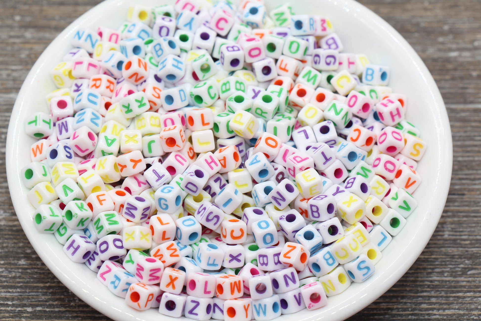 Multicolored Cube Alphabet Letter Beads, White with Rainbow Letter Beads, Plastic Letter Beads, Acrylic Square Name Beads, Size 4.8mm #1301