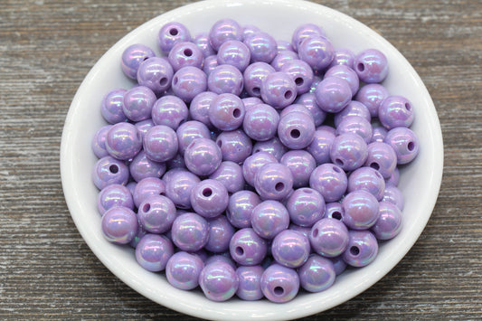 10mm Purple AB Gumball Beads, Iridescent Acrylic Loose Beads, Solid Bubblegum Beads, Chunky Beads, Smooth Round Plastic Beads #1334