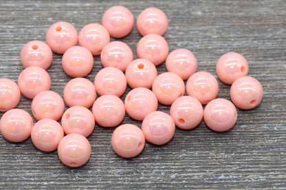 12mm Peach AB Gumball Beads, Iridescent Acrylic Loose Beads, Solid Bubblegum Beads, Chunky Beads, Glossy Smooth Round Plastic Beads #1335