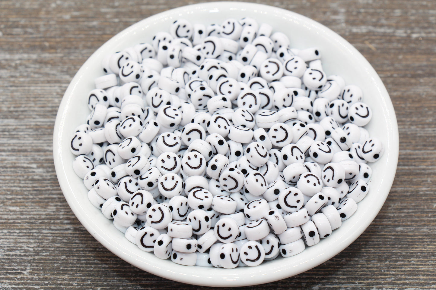 White Smiley Face Round Beads, Emoji Beads, Happy Face Beads, Plastic Round Beads Size 7mm #1317