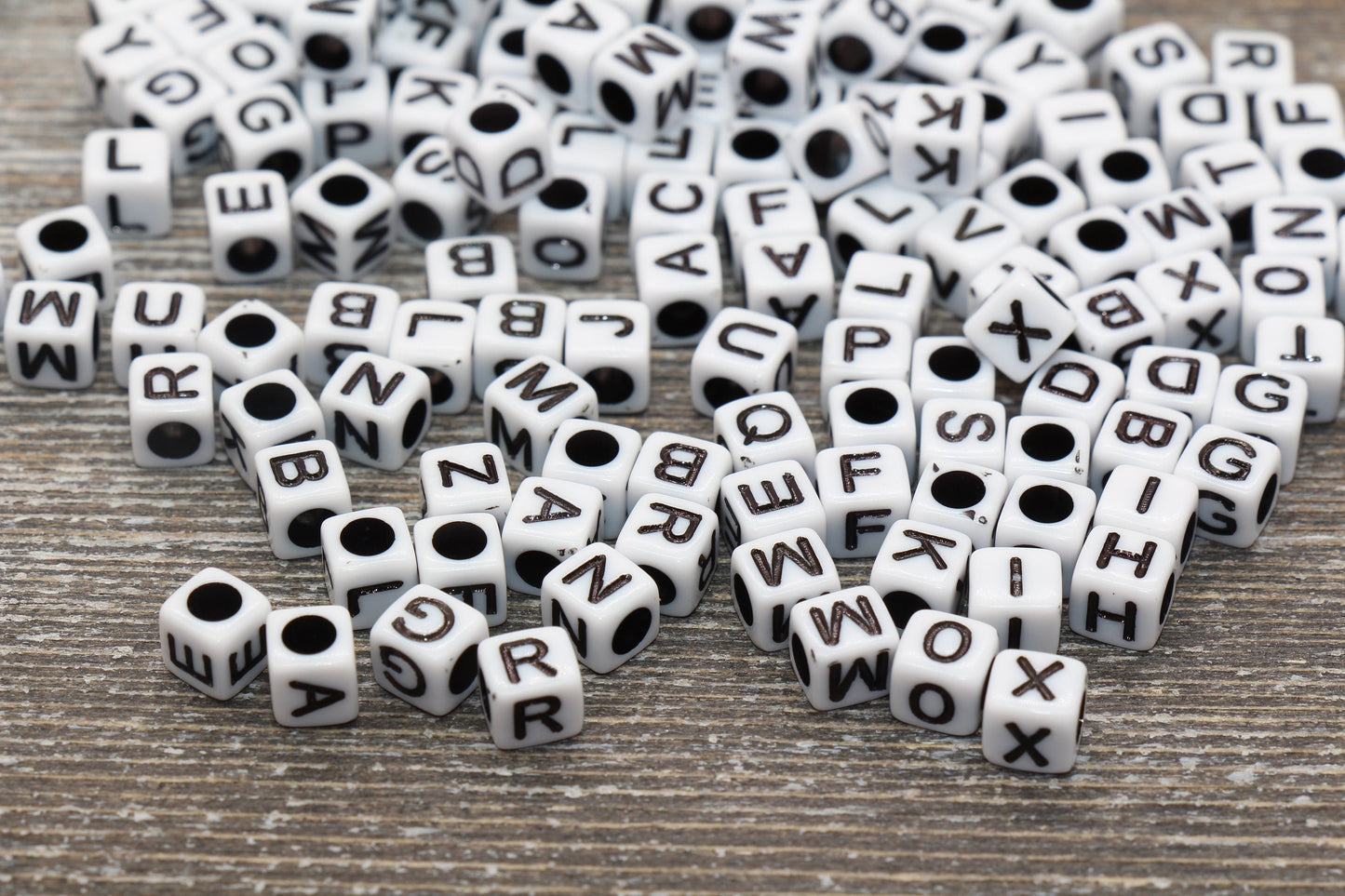 White and Black Cube Alphabet Letter Beads, Black Acrylic Letter Beads, Plastic Letter Beads, Acrylic Square Name Beads, Size 6mm #164