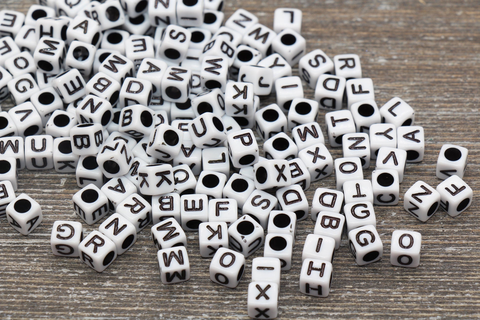 White and Black Cube Alphabet Letter Beads, Black Acrylic Letter Beads, Plastic Letter Beads, Acrylic Square Name Beads, Size 6mm #164