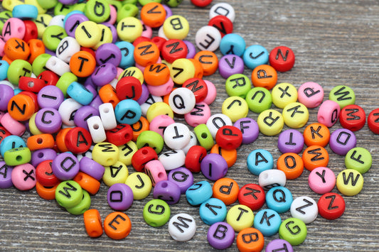 Multicolored Alphabet Letter Beads, Acrylic Mix Colors Letter Beads, Colorful Round Letter Beads, Name Initial Beads 7mm #165