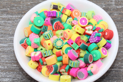 Fruit Polymer Clay Beads, Fruit Fimo Cane Beads, Assorted Fruit Beads, Fruit Slice Beads, Fruit Clay Bracelet Beads,