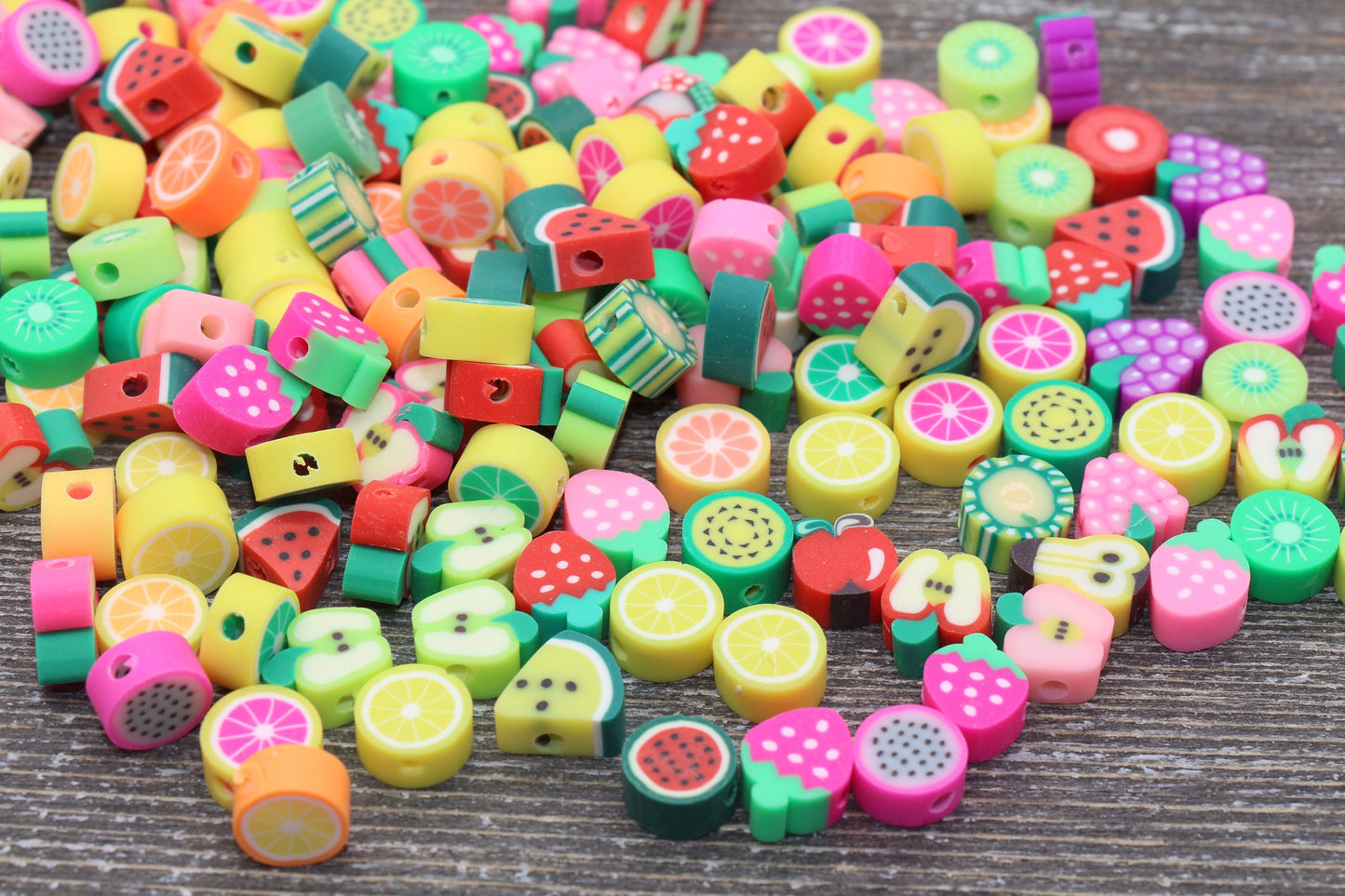 Fruit Polymer Clay Beads, Fruit Fimo Cane Beads, Assorted Fruit Beads, Fruit Slice Beads, Fruit Clay Bracelet Beads,