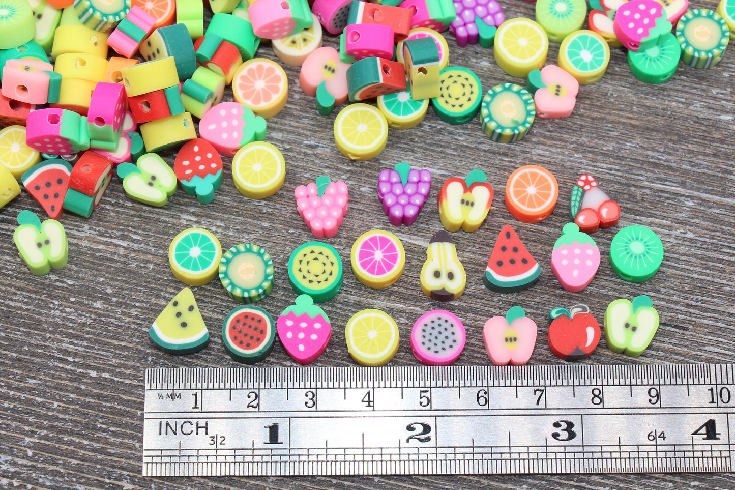 Fruit Polymer Clay Beads, Fruit Fimo Cane Beads, Assorted Fruit Beads, Fruit Slice Beads, Fruit Clay Bracelet Beads,