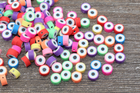 Evil Eye Polymer Clay Beads, Multicolored Evil Eye Fimo Cane Beads, Assorted Evil Eye Beads, Rainbow Evil Eye Slice Beads