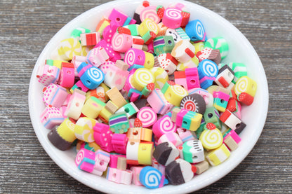 Sweet Food Polymer Clay Beads, Dessert Candy Cake Fimo Cane Beads, Assorted Beads, Fake Food Slice Beads