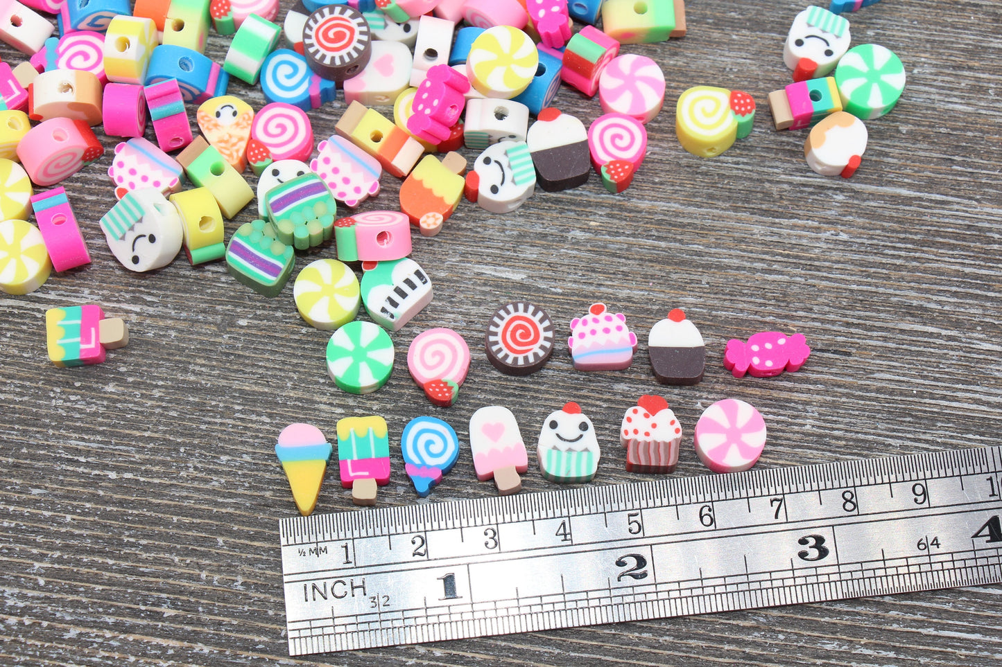 Sweet Food Polymer Clay Beads, Dessert Candy Cake Fimo Cane Beads, Assorted Beads, Fake Food Slice Beads