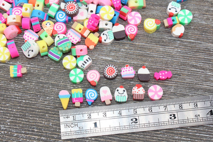Sweet Food Polymer Clay Beads, Dessert Candy Cake Fimo Cane Beads, Assorted Beads, Fake Food Slice Beads