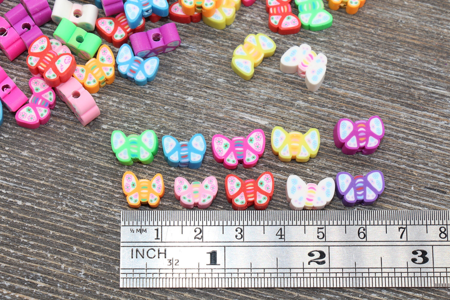 Butterfly Polymer Clay Beads, Butterflies Printed Fimo Cane Beads, Assorted Butterfly Beads, Rainbow Butterfly Slice Beads