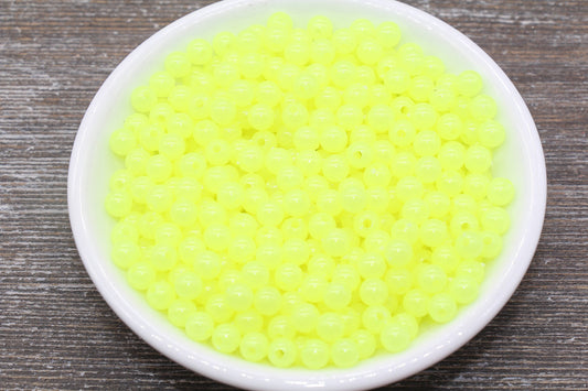 6mm Glow in Dark Yellow Gumball Beads, Round Acrylic Loose Beads, Bubblegum Beads, Chunky Beads, Smooth Plastic Round Beads #1328