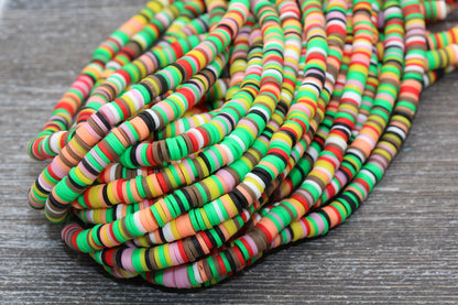 6mm Multicolored Heishi Beads, Mixed Color Polymer Clay Disc Beads, African Disc Beads, Wholesale Vinyl Heishi, 16 inch Strand #6