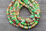 6mm Multicolored Heishi Beads, Mixed Color Polymer Clay Disc Beads, African Disc Beads, Wholesale Vinyl Heishi, 16 inch Strand #6