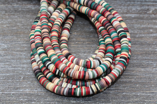 6mm Multicolored Polymer Clay Disc Beads, Mixed Color Heishi Beads, African Disc Beads, Vinyl Heishi, 16 inch Strand #27