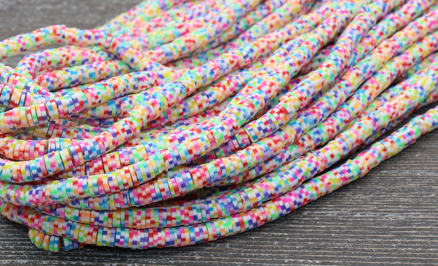 6mm Multicolored Speckled Heishi Beads, Rainbow Polymer Clay Disc Beads, African Disc Beads, Vinyl Heishi, 16 inch Strand #89