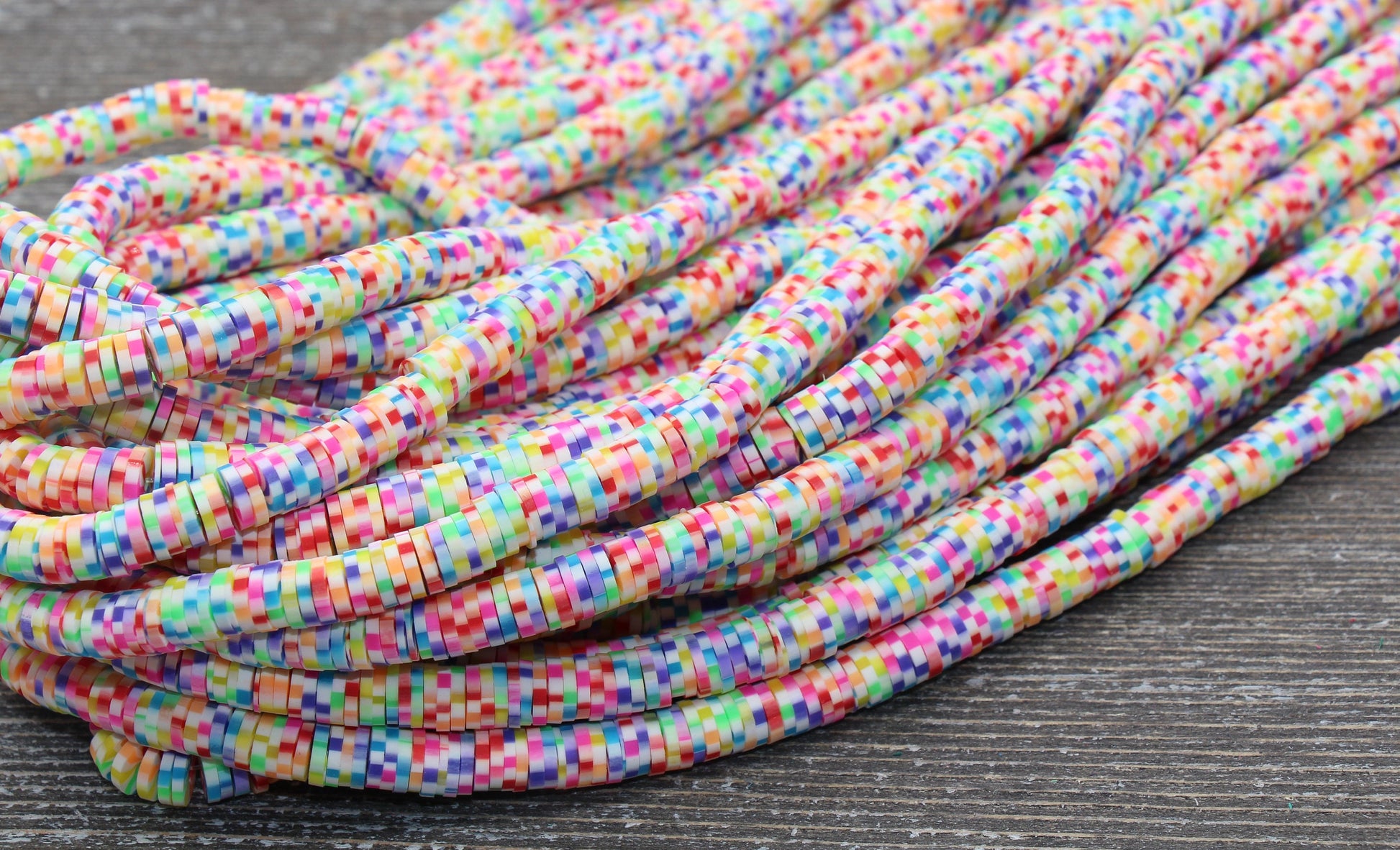 6mm Multicolored Speckled Heishi Beads, Rainbow Polymer Clay Disc Beads, African Disc Beads, Vinyl Heishi, 16 inch Strand #89