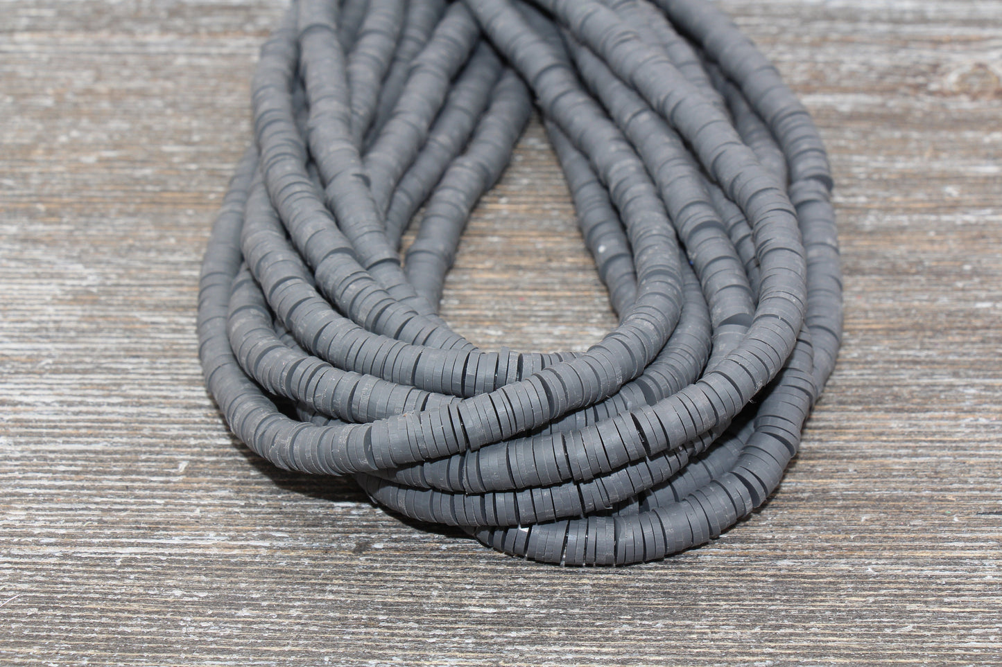 6mm Dark Gray Heishi Beads, Vinyl Beads, Polymer Clay Disc Beads, African Disc Beads, Wholesale Vinyl Heishi, 16 inch Strand #179