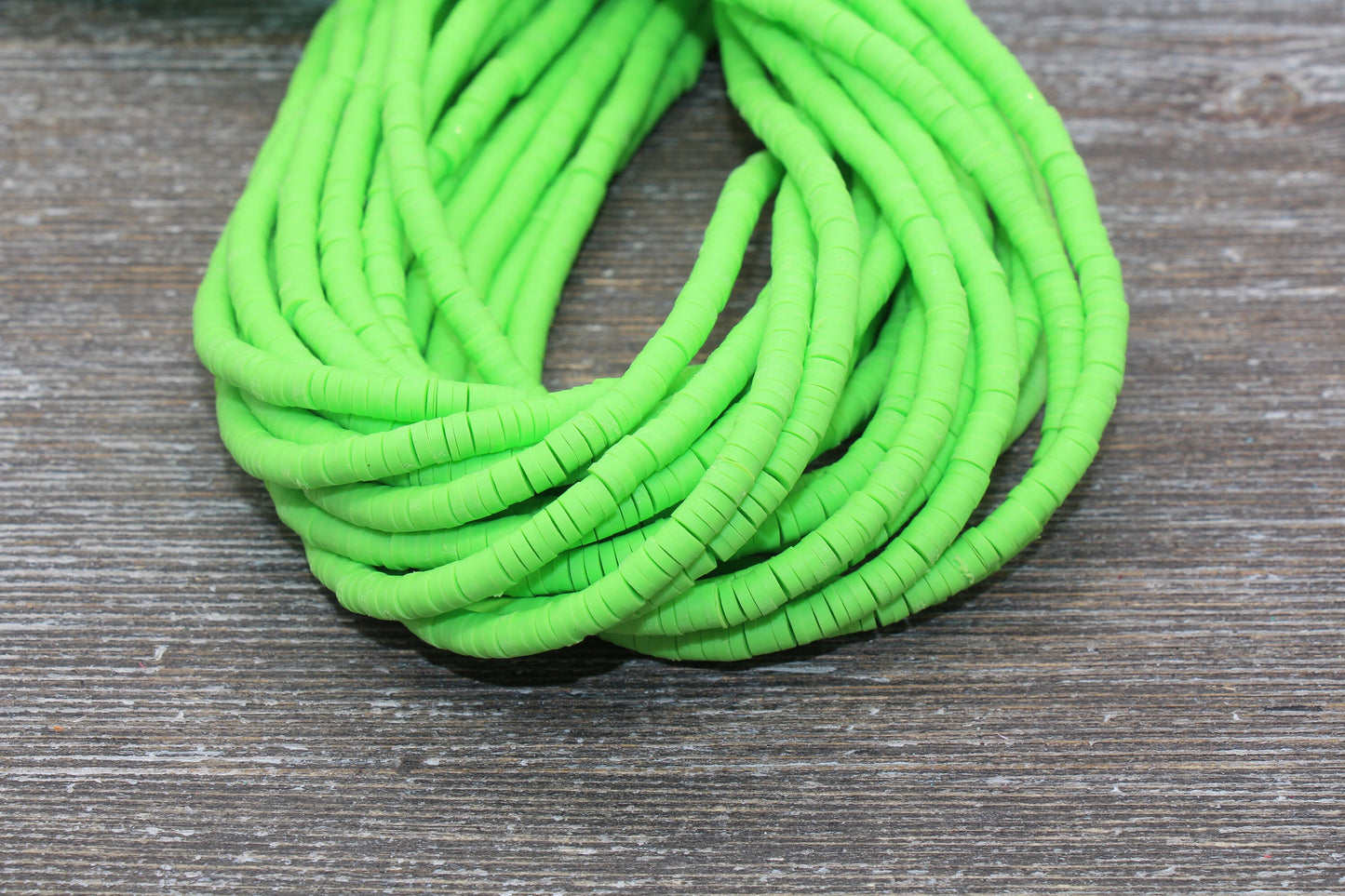 4mm Green Heishi Beads, Polymer Clay Disc Beads, African Disc Beads, Vinyl Heishi, 16 inch Strand #93