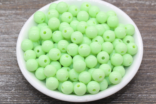 10mm Pale Green Gumball Beads, Round Acrylic Loose Beads, Bubblegum Beads, Chunky Beads, Bubble Gum Beads, Smooth Plastic Round Beads #1345