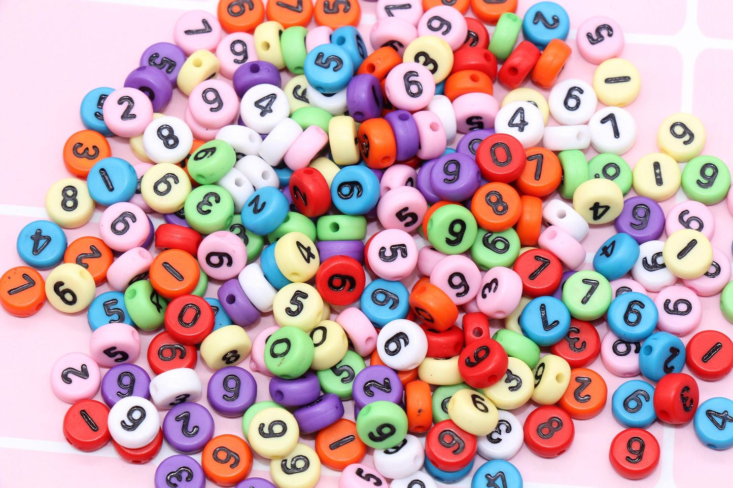 Multicolored Number Beads, Mixed Color Number Beads, Flat Round Colorful Acrylic Number Beads, Size 7mm #91