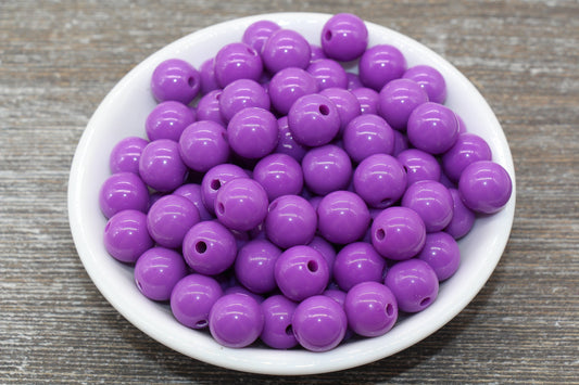 12mm Mulberry Purple Gumball Beads, Round Acrylic Loose Beads, Purple Bubblegum Beads, Chunky Beads, Smooth Round Plastic Beads #105