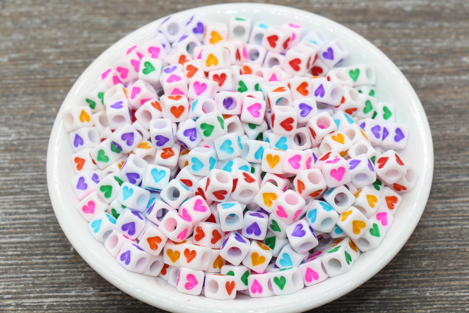 Multicolored Heart Beads, Cube Heart Beads, Square Heart Beads, Rainbow Heart Symbol Beads, Size 6mm #106