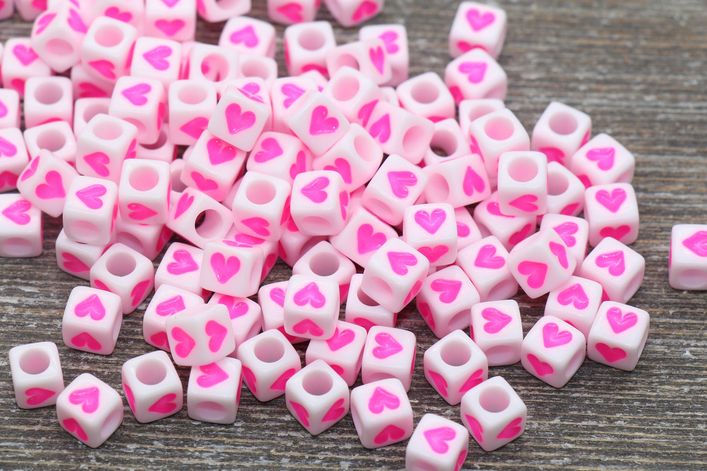 Pink Heart Beads, Cube Heart Beads, Square Heart Beads, Pink Heart Symbol Beads, Size 6mm #92