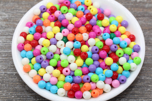 6mm Multicolored Gumball Beads, Round Acrylic Loose Beads, Bubblegum Beads, Chunky Beads, Smooth Round Plastic Beads #771