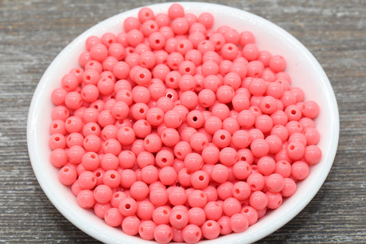 6mm Watermelon Pink Gumball Beads, Round Acrylic Loose Beads, Bubblegum Beads, Chunky Beads, Smooth Plastic Round Beads #879