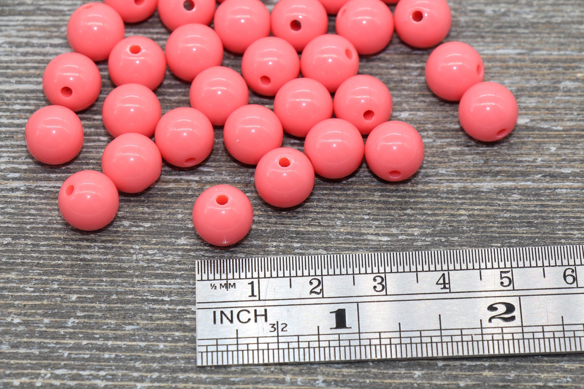 10mm Watermelon Pink Gumball Beads, Round Acrylic Loose Beads, Bubblegum Beads, Chunky Beads, Smooth Plastic Round Beads #1361