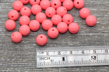 10mm Watermelon Pink Gumball Beads, Round Acrylic Loose Beads, Bubblegum Beads, Chunky Beads, Smooth Plastic Round Beads #1361