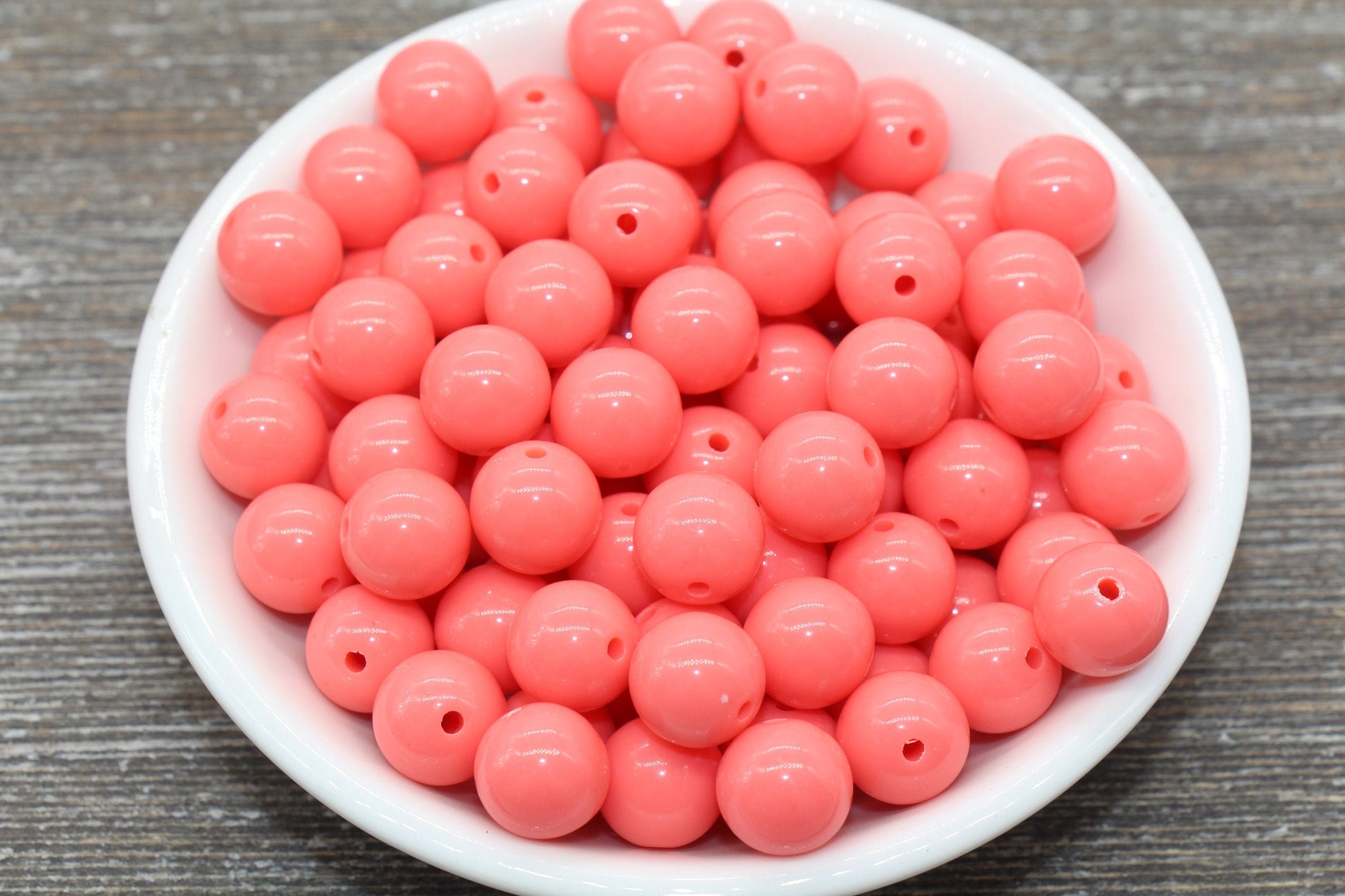 12mm Watermelon Pink Gumball Beads, Round Acrylic Loose Beads, Bubblegum Beads, Chunky Beads, Smooth Plastic Round Beads #1362