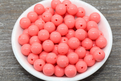 12mm Watermelon Pink Gumball Beads, Round Acrylic Loose Beads, Bubblegum Beads, Chunky Beads, Smooth Plastic Round Beads #1362