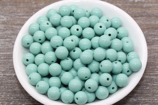 10mm Dusty Green Gumball Beads, Round Acrylic Loose Beads, Bubblegum Beads, Chunky Beads, Bubble Gum Beads, Smooth Plastic Round Beads #1384