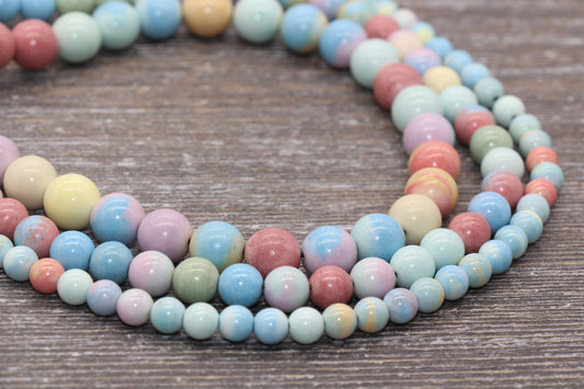 Rainbow Agate Beads, Multicolor Rainbow Agate Beads, Smooth Gemstones Round Beads, Sizes 6mm 8mm 10mm, Full Strand 15.5" #187