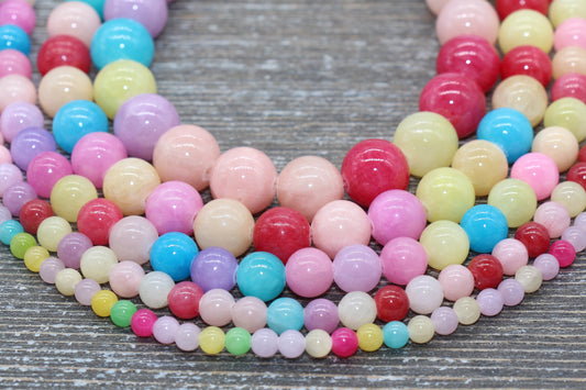 Rainbow Jade Beads, Smooth Gemstone Round Loose Beads, Sizes 4mm 6mm 8mm 10mm 12mm , Full Strand 15.5" #189